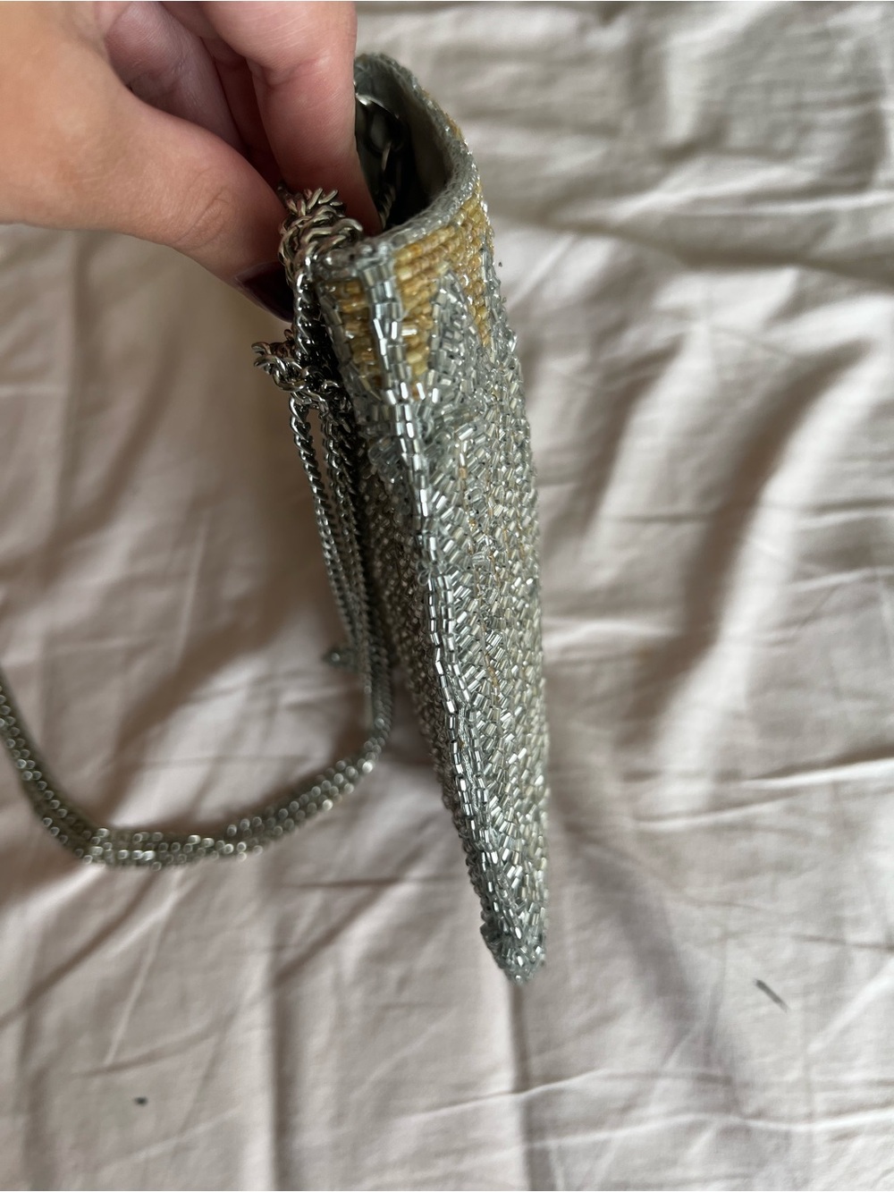 Zara Silver & Gold Beaded 🐚 Evening Clutch with Chain Strap - Picture 4 of 9